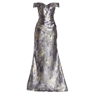 RENE RUIZ Collection. Mermaid Gown. Metallic Jacquard Off the Shoulder. Size 8